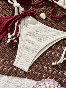 SHEIN 女士夏季沙滩纹理露背系带性感比基尼四件套 - 彩色 - 查看 4
