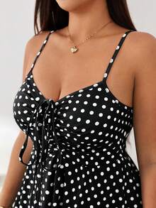 Solflare Plus Size Polka Dot Print Camisole - Black and White - View 6