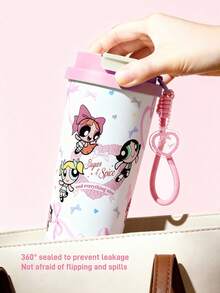 THE POWERPUFF GIRLS X SHEIN 真空保溫不鏽鋼杯，防漏蓋，適用於熱飲/冷飲，適合大多數杯架 - 棕色 - 查看 5