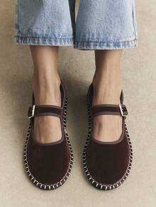 Rosivie Women's Round-Toe Mary Jane Flats With Contrast Trim Stitching - Stylish, Elegant And Comfortable Slip-On Shoes For Work, Commuting And Special Occasions - Coffee Brown - View 5
