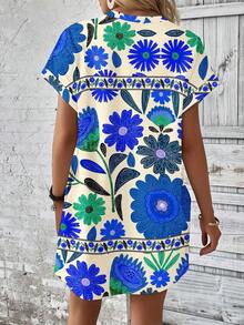 EMERY ROSE Casual Loose Summer Printed Short Sleeve Mini T-Shirt Dress For Women - Multicolor - View 2