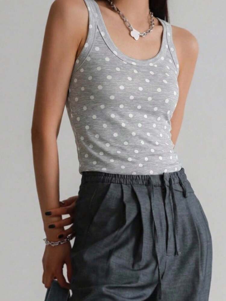Women's Polka Dot Print Round Neck Casual Versatile Tank Top