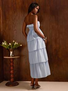 COSMINA Damen modisches, elegantes einfarbiges Kuchenblau trägerloses Kleid - Babyblau - Übersicht 3
