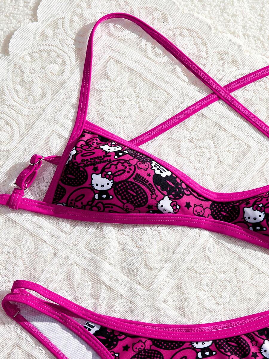 Swim Mod HELLO KITTY AND FRIENDS | SHEIN 女士卡通印花泳衣套装,适合海滩度假 - 彩色 - 查看 1