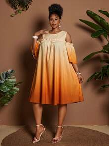 Maweii Summer Off-Shoulder Round Neck Cartoon Floral Casual Vacation Dress - Multicolor - View 3