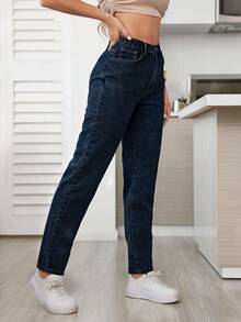 SHEIN ICON 大码简约水洗浅色休闲裤 - 深色水洗藍 - 查看 5