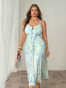 Auralis Spaghetti Strap V-Neck High-Elastic Light Blue Mesh Gradient Bodycon Dress / Elegant Vacation Style Vacation Summer - Mint Green - View 7