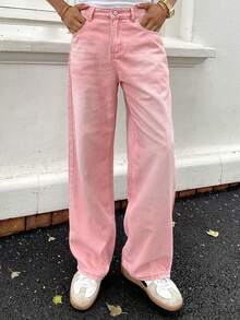 Ngobest Haus Ngobest Haus Herren Jeans mit weitem Bein und Reißverschluss Detail im Pink Denim-Stil für den Street Casual-Stil, Pink Jeans für Herren, Baggy-Jeans, Y2k-Harajuku-Hose - Pink - Übersicht 6