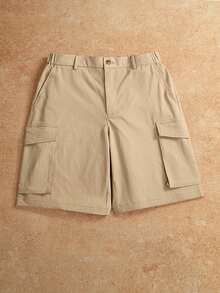 VENTUSAIL Quần short nam phong cách đường phố thời trang thường ngày đi làm tối giản màu trơn túi nắp túi hộp, mùa hè - Màu Khaki - Xem 5