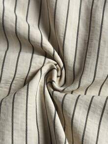 STYNVO Camisa de manga corta casual de verano para hombres con botones delanteros, rayas y bordado de letras - Beis - Ver 7