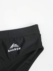 Vorlivo 男士夏季海灘度假山脈字母印花黑色舒適無縫泳褲，度假款 - 黑色 - 查看 8
