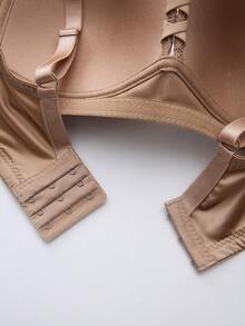 DesireSculpt Women's Comfortable Solid Sexy Flower Lace Scallop Romantic & Simple Cross Strap Wire-Free Soft Cup Anti-Sagging Support Bra - Mocha Brown - View 8