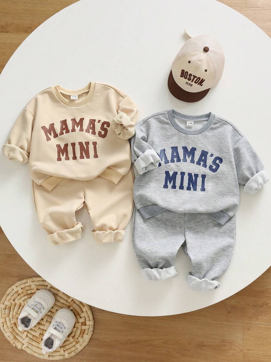 Bộ 4 món áo nỉ dài tay in chữ dễ thương và quần cạp chun cho bé trai/bé gái, quần áo trẻ em unisex, mùa thu - Nhiều màu - Xem 1