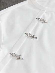 AXEPEAK Men's Metal Decor Round Neck White Short Sleeve T-Shirt, Summer - White - View 5