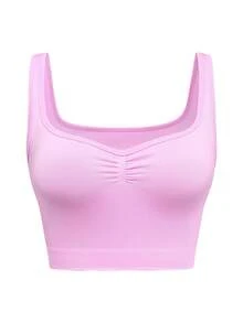 Easithlete Easithlete Damen einfarbiges plissiertes lässiges Fitness Sport Tank Top - Pink - Übersicht 9