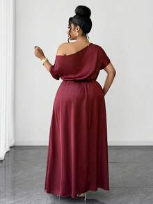 Maweii Vestido asimétrico de hombro dividido de alta gama y elegante para tallas grandes - Rojo - Ver 2