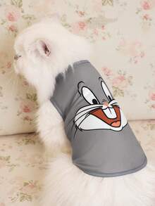 LOONEY TUNES X SHEIN 1件可爱卡通印花宠物背心，猫狗通用，尺码从XXS到XXXXXL，从XS到XL，虫子图案 - 灰色 - 查看 2