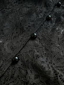 Maweii Plus Size Sexy Sheer Lace Front Button Long Sleeve Shirt, Summer - Black - View 7