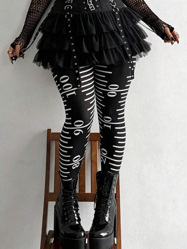 Whyspr Plus Size Punk Digit Print Leggings