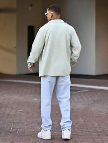 Devon Thys Chaqueta casual de camisa de hombre de pana de poliéster ligera, con cuello vuelto, botones, manga larga, cárdigan con bolsillos dobles, adecuado para uso diario casual, moda, viajes, cómodo para el hogar y la calle - verde menta - Ver 4