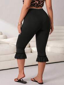 Solflare Quần legging lửng màu đen dáng rộng, bèo nhún, dành cho nữ, cỡ lớn. - màu đen - Xem 6