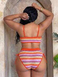 Slaydiva 2026 New Multicolor Patchwork Special Fabric Fashionable Minimalist Plus Size Swimwear Set - Multicolor - View 2