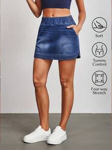EMERY ROSE Women's Casual Washed Denim Mini Skirt, Summer - Blue - View 1