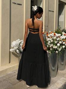 MainGRL Black Bohemian Dress, Suitable For Spring/Summer Vacation - Black - View 6