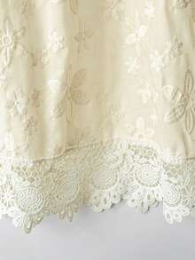 SHEIN LUNE CURVE 大码女式春夏刺绣无袖圆领修身背心，百搭时尚 - 杏色 - 查看 3