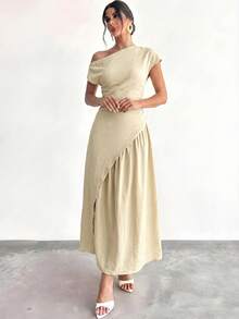 Firerie Đầm chữ A lệch vai thanh lịch dành cho nữ, thích hợp cho các lễ hội âm nhạc. - Màu Khaki - Xem 9