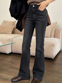 Dazy Designer Women's Flared Jeans - Dark Grey - View 9