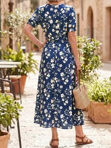 EMERY ROSE Vestido casual de mujer con estampado en toda la prenda y manga corta - Multicolor - Ver 2