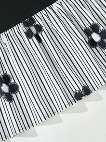 Tween Girl Black Floral Short Sleeve Black Dresses Homecoming Dress Fall Outfits Fall Dress - Black - View 5