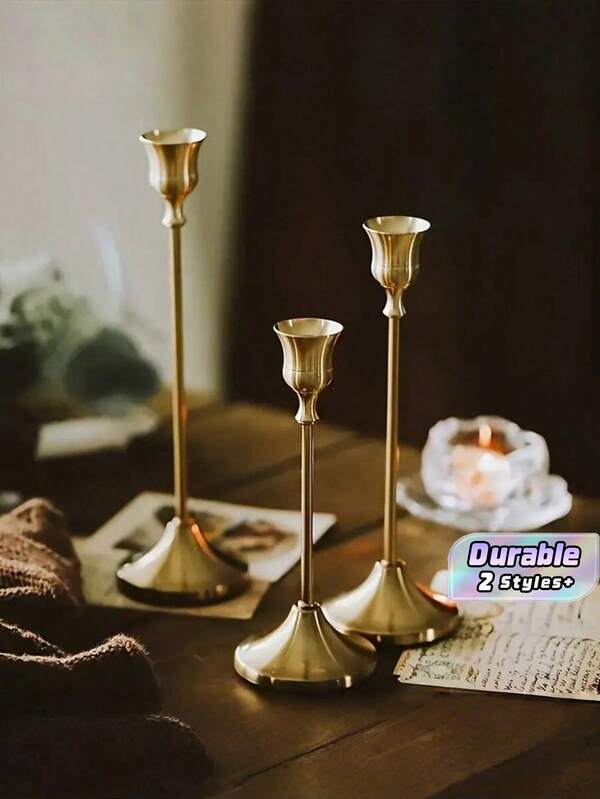 3pcs/6pcs/12pcs Three Metal Bell Candle Holders, Romantic Tabletop Decorations, Suitable For New Year's, Valentine's Day, Weddings, And Banquet Center Decorations, Home And Hotel Decorations, And Birthday Gifts.