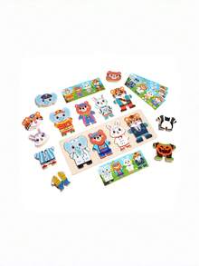 MINKOJA Wooden Animal Dress‑Up Toy Set For Kids, Logical Thinking & Parent‑Child Interactive Game, Suitable For Boys & Girls Over 18 Months Old - Multicolor - View 6