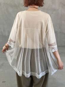 FRIFUL Women's Casual Lace Patchwork Round Neck Summer T-Shirt Graphic Tee - White - View 5
