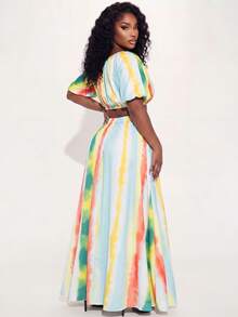 Poshavie Poshavie Ensemble 2 pièces grande taille pour femme, top court bleu clair à manches bouffantes et jupe longue taille haute, style bohème décontracté élégant, pour vacances et tenue quotidienne - Jaune citron - Voir 3