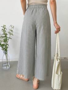 DAZY Women's Striped Pocket Casual Loose Vacation Pants Vacation Beige Autumn - Black - View 4