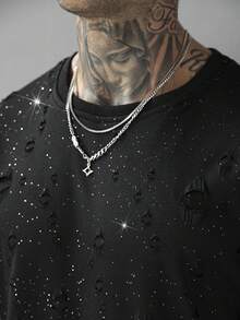 SLATEMANN Men's Sequin Round Neck Short Sleeve T-Shirt, Holiday - Black - View 2