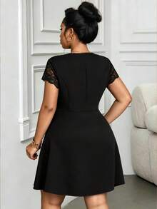 Villa Velisse Plus Size Women's Elegant Curve Commuter Dress With Square Neck And Waist Splice Cocktail Formal Black Summer - Black - View 2