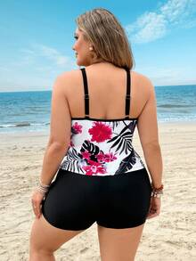 Swim Lushoire 2026 New Summer Vacation Floral Palm Tree Layered Comfortable Minimalist Stylish Plus Size Backless Bikini Top Gym - Multicolor - View 2