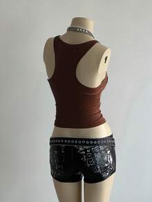 SHEIN DivaQ Women's Street Subculture Letter Punk Print Tank Top - Coffee Brown - View 2