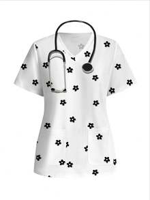 PopScrub Blusa informal minimalista con pequeñas flores dispersas - Multicolor - Ver 1