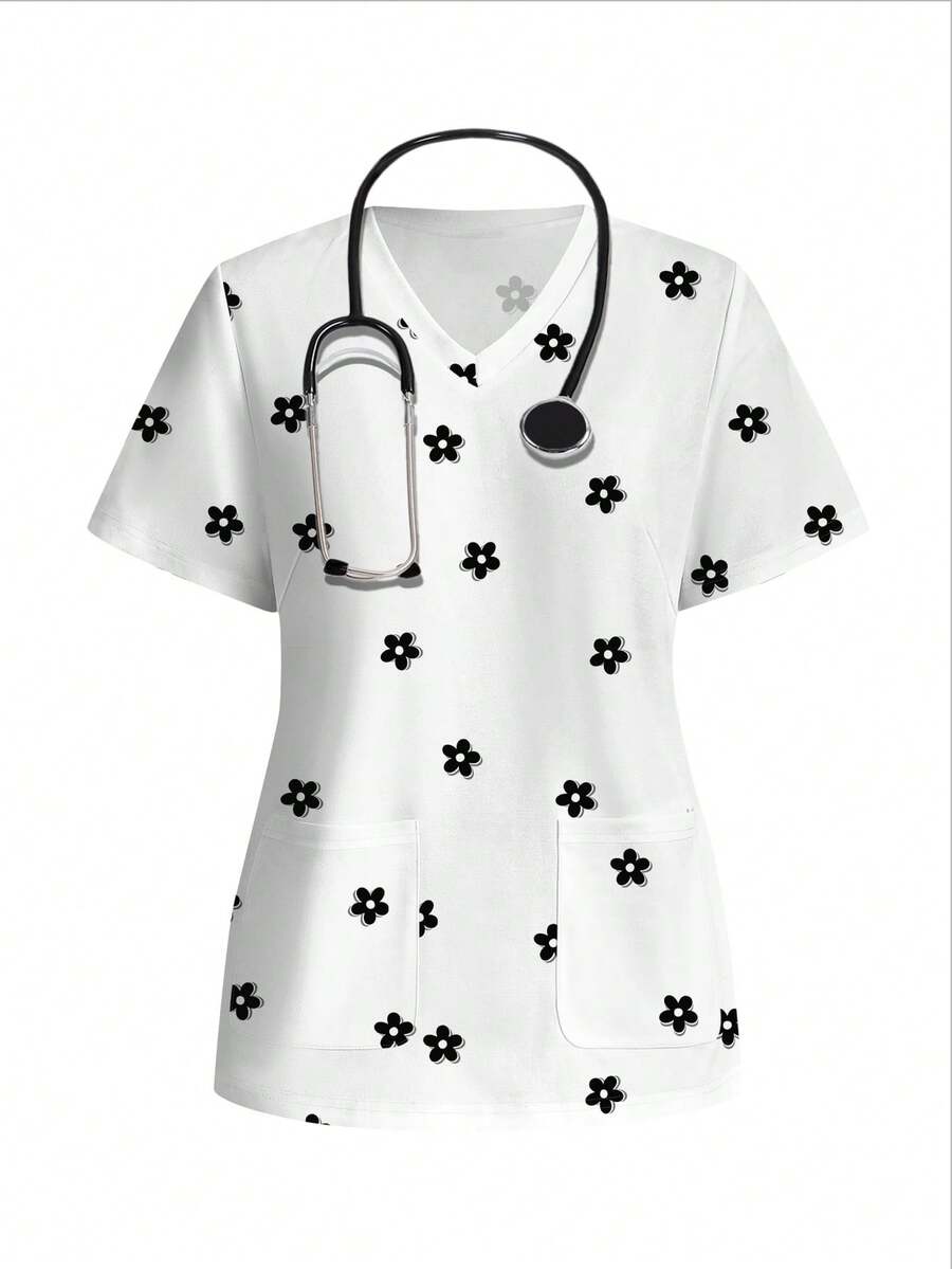 PopScrub Blusa informal minimalista con pequeñas flores dispersas - Multicolor - Ver 1