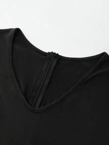 SHEIN Franclia 新款時尚印花V領拼接連身褲 - 黑色 - 查看 5