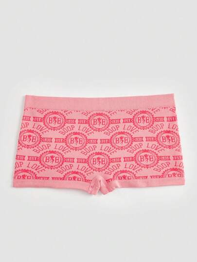 Betty Boop x SHEIN Pink High Elasticity All-Over Allover Print Letter Graphic Sports Shorts, Suitable For Everyday Wear, Outerwear, Gym, Fitness