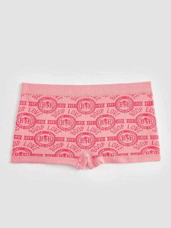 Betty Boop x SHEIN Pink High Elasticity All-Over Allover Print Letter Graphic Sports Shorts, Suitable For Everyday Wear, Outerwear, Gym, Fitness