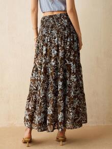 CielaLinda Chân váy maxi chiffon in họa tiết jacquard dành cho nữ - màu nâu - Xem 2