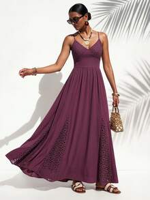 Zivah 2026 Spring/Summer New Dark Purple Lace Patchwork A-Line Long Dress,Boho Summer Holiday Vacation,Suitable For Music Festivals,Beach & Wedding Guest - Purple - View 6