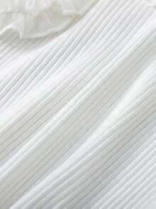 SHEIN Genkimix Kids Spring Summer Girls Toddler White Ribbed Ruffle Trim Camisole Fine Vertical Ribbed Fabric Layered Ruffle Trim Neckline Straps Gentle Sweet Girl Vibe - White - View 6